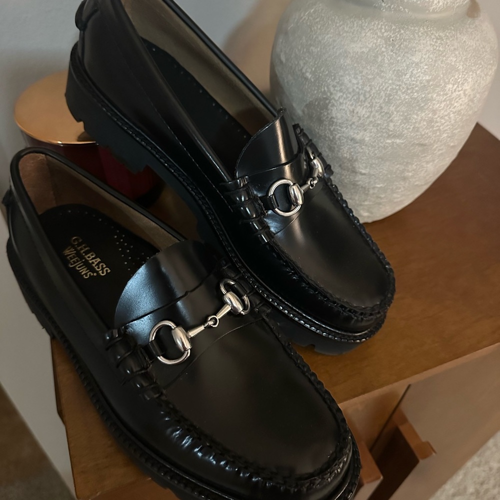G.H. Bass & Co. Black Weejuns Loafers with Silver Horsebit Accents
